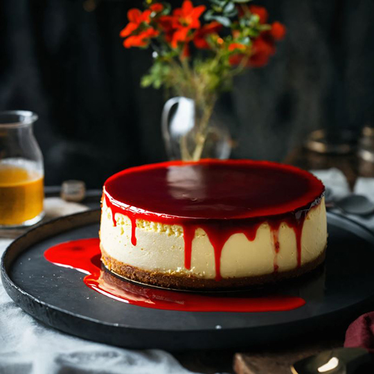 Grand cheesecake au coulis de fruits rouges